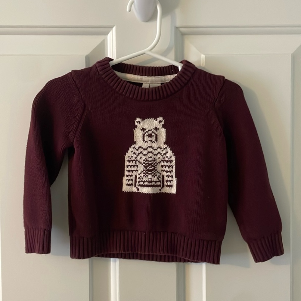 Janie and Jack 12-18 burgundy bear sweater